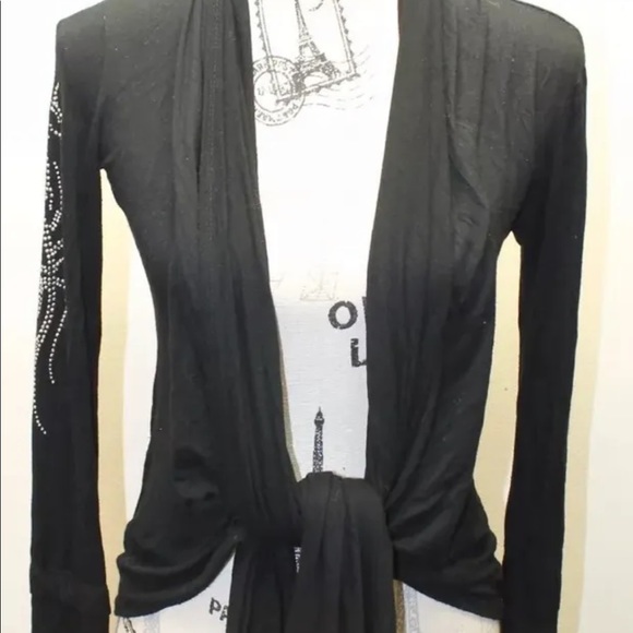 S12 Black 3D Metal Crystallize Women Over Piece Wings Blouse Black USA Med Wrap - Picture 4 of 12